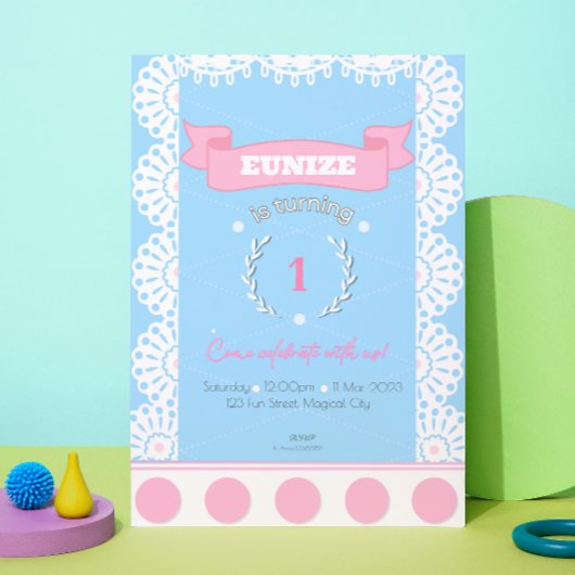 Roze Blauwe Verjaardag Uitnodiging voor Meisjes