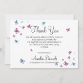 Roze Blauwe Vlinder Begrafenis Bedankje Kaart (Voorkant)