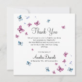 Roze Blauwe Vlinder Begrafenis Bedankje Kaart (Voorkant)