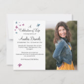 Roze Blauwe Vlinder Foto in Liefdevolle Memory Kaa Kaart (Voorkant)