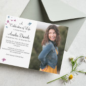 Roze Blauwe Vlinder Foto in Liefdevolle Memory Kaa Kaart