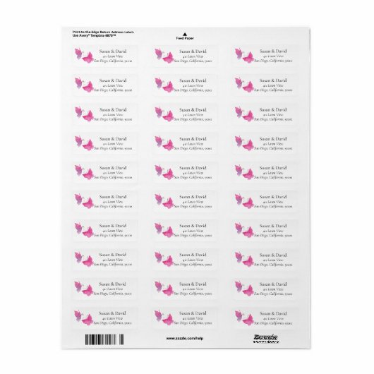Roze blauwe vlinder Insect Adres Etiket (Full Sheet)