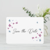  Roze Blauwe Vlinder Save the date Kaart (Staand voorkant)