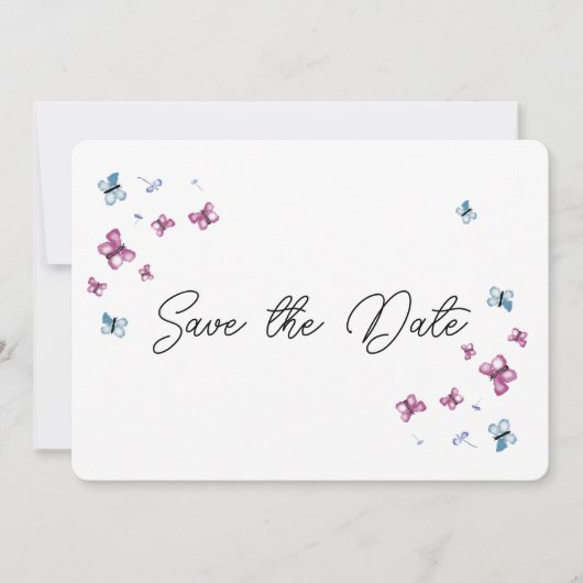  Roze Blauwe Vlinder Save the date Kaart (Voorkant)