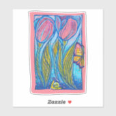 Roze Blauwe Vlinder Slak Tulpen Spring Garden Sticker (Vel)