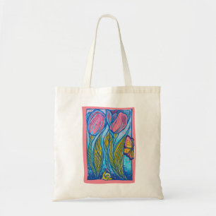 Roze Blauwe Vlinder Slak Tulpen Spring Garden Tote Bag