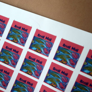 Roze Blauwe Vlinder Slak Tulpen Spring Garden Vierkante Sticker