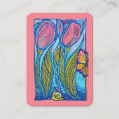 Roze Blauwe Vlinder Slak Tulpen Spring Garden Visitekaartje (Voorkant)