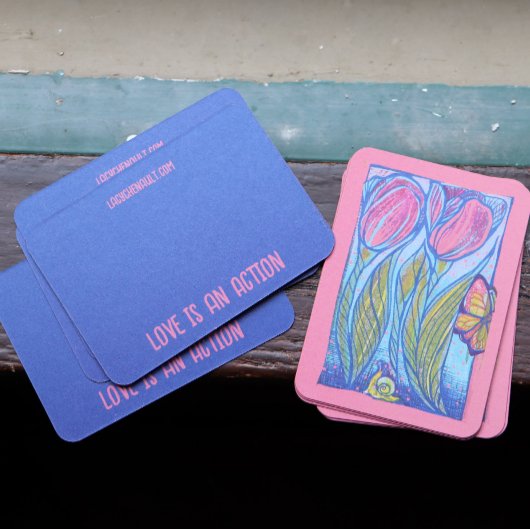 Roze Blauwe Vlinder Slak Tulpen Spring Garden Visitekaartje