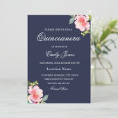 Roze blauwe vlinder uitnodiging voor Quinceanera (Staand voorkant)