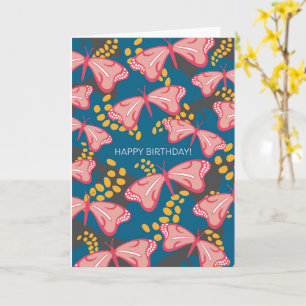 Roze & Blauwe Vlinder Verjaardagskaart Kaart