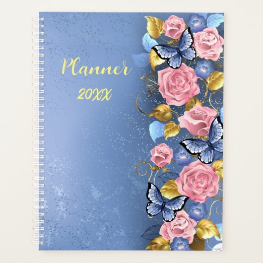 Roze blauwe vlinders Aangepaste plank Planner (Voorkant)