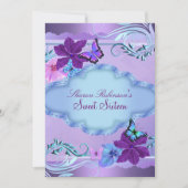 Roze & Blauwe Vlindertuin Sweet 16 Uitnodiging (Voorkant)