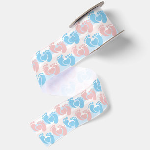 Roze Blauwe Voetafdrukken Gestreepte Baby Shower Satijnen Lint