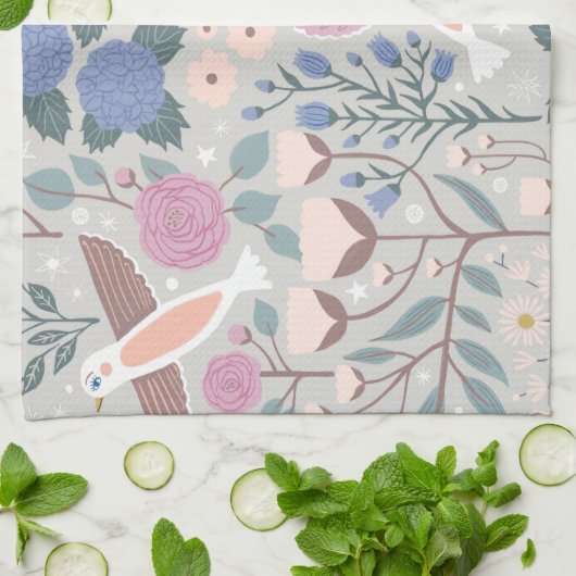  roze blauwe  vogelsoorten - Kunstpatroon Theedoek (Gevouwen)
