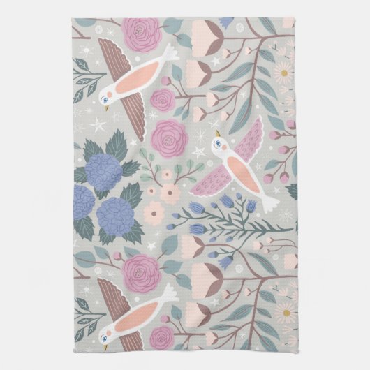  roze blauwe  vogelsoorten - Kunstpatroon Theedoek (Verticaal)