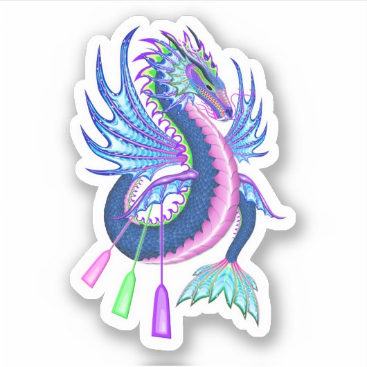 Roze & Blauwe Waterdraak met Paddles Sticker (Voorkant)