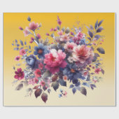 Roze Blauwe Waterverf Abstract Bloemen Goud Cadeaupapier (Vlak)