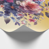 Roze Blauwe Waterverf Abstract Bloemen Goud Cadeaupapier (Hoek)