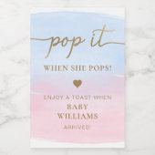 Roze blauwe Waterverf Baby shower Etiket op flesje (Enkel label)