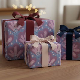 Roze Blauwe Waterverf Bloem Cadeaupapier