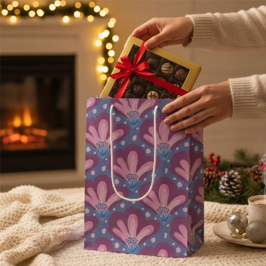 Roze Blauwe Waterverf Bloem Medium Cadeauzakje