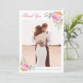 Roze & Blauwe Waterverf Bloemen Romantische Bruilo Bedankkaart (Staand voorkant)