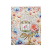 Roze Blauwe Waterverf Bloemenkooi Elegante Kant Ka Notitieblok (Linkerzijde)