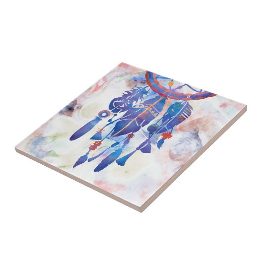 Roze blauwe Waterverf Drocatcher Modern Boho Tegeltje (Zijkant)