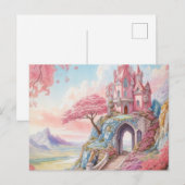 Roze Blauwe Waterverf Fantasy Castle Briefkaart (Voorkant / Achterkant)