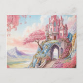 Roze Blauwe Waterverf Fantasy Castle Briefkaart (Voorkant)