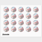 Roze Blauwe Waterverf Fantasy Castle Ronde Sticker (Vel)