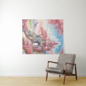 Roze Blauwe Waterverf Fantasy Castle Wall Art Wandkleed (In Situ (horizontaal))