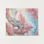Roze Blauwe Waterverf Fantasy Castle Wall Art Wandkleed (Voorkant (horizontaal))