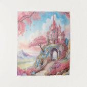 Roze Blauwe Waterverf Fantasy Castle Wall Art Wandkleed (Voorkant)