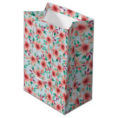  roze blauwe Waterverf Floral Patroon Medium Cadeauzakje (Voorkant Gekanteld)