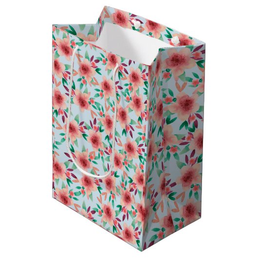 roze blauwe Waterverf Floral Patroon Medium Cadeauzakje (Voorkant Gekanteld)