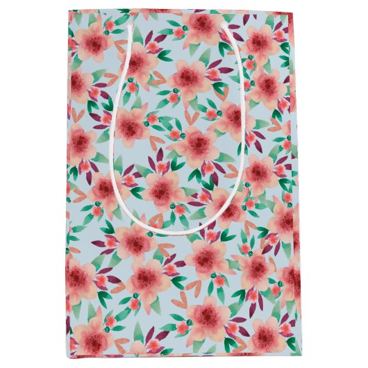  roze blauwe Waterverf Floral Patroon Medium Cadeauzakje (Voorkant)