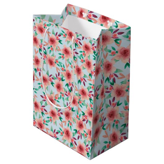  roze blauwe Waterverf Floral Patroon Medium Cadeauzakje (Achterkant Gekanteld)
