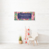 Roze blauwe Waterverf Floral Verloving Spandoek (Insitu)