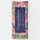 Roze blauwe Waterverf Floral Verloving Spandoek (Verticaal)