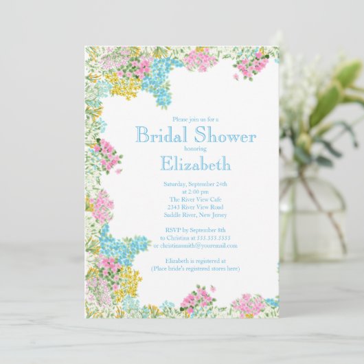  roze blauwe Waterverf Flowers Vrijgezellenfeest Kaart (Staand voorkant)