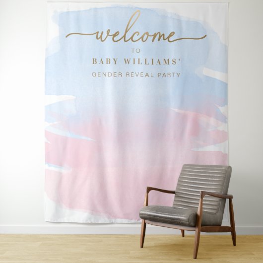 Roze blauwe Waterverf Geslacht Achtergrond Wandkleed (In situ)