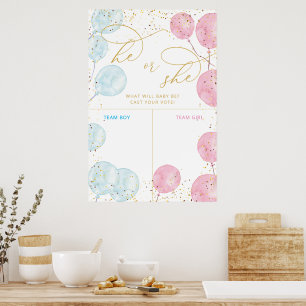 Roze blauwe Waterverf Geslacht Openbaar stembord Poster