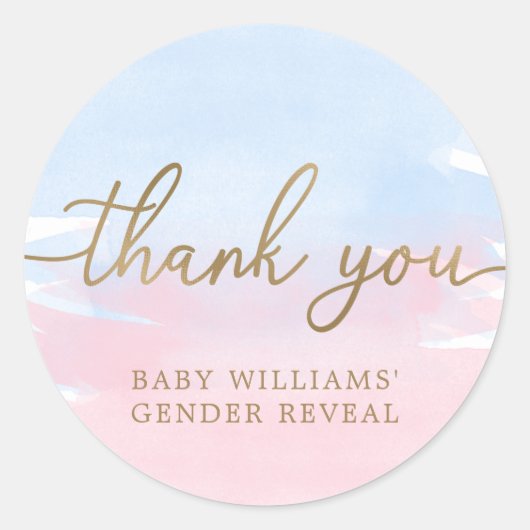 Roze blauwe Waterverf Geslacht Voordeel Sticker (Voorkant)