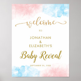 Roze blauwe Waterverf Glitter Gender onthulling We Poster