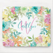 Roze blauwe Waterverf Glitter Monogram Muismat (Voorkant)