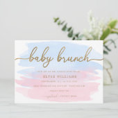 Roze blauwe Waterverf Gold Baby Brunch Uitnodiging (Staand voorkant)
