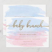Roze blauwe Waterverf Gold Baby Brunch Uitnodiging (Voorkant / Achterkant)