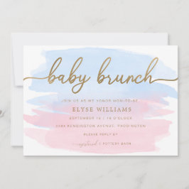 Roze blauwe Waterverf Gold Baby Brunch Uitnodiging